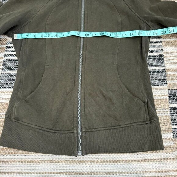 Lululemon‎ Scuba Hoodie Light Cotton Fleece Long Sleeve Full Zip Dark Olive Sz 8 - Picture 9 of 10